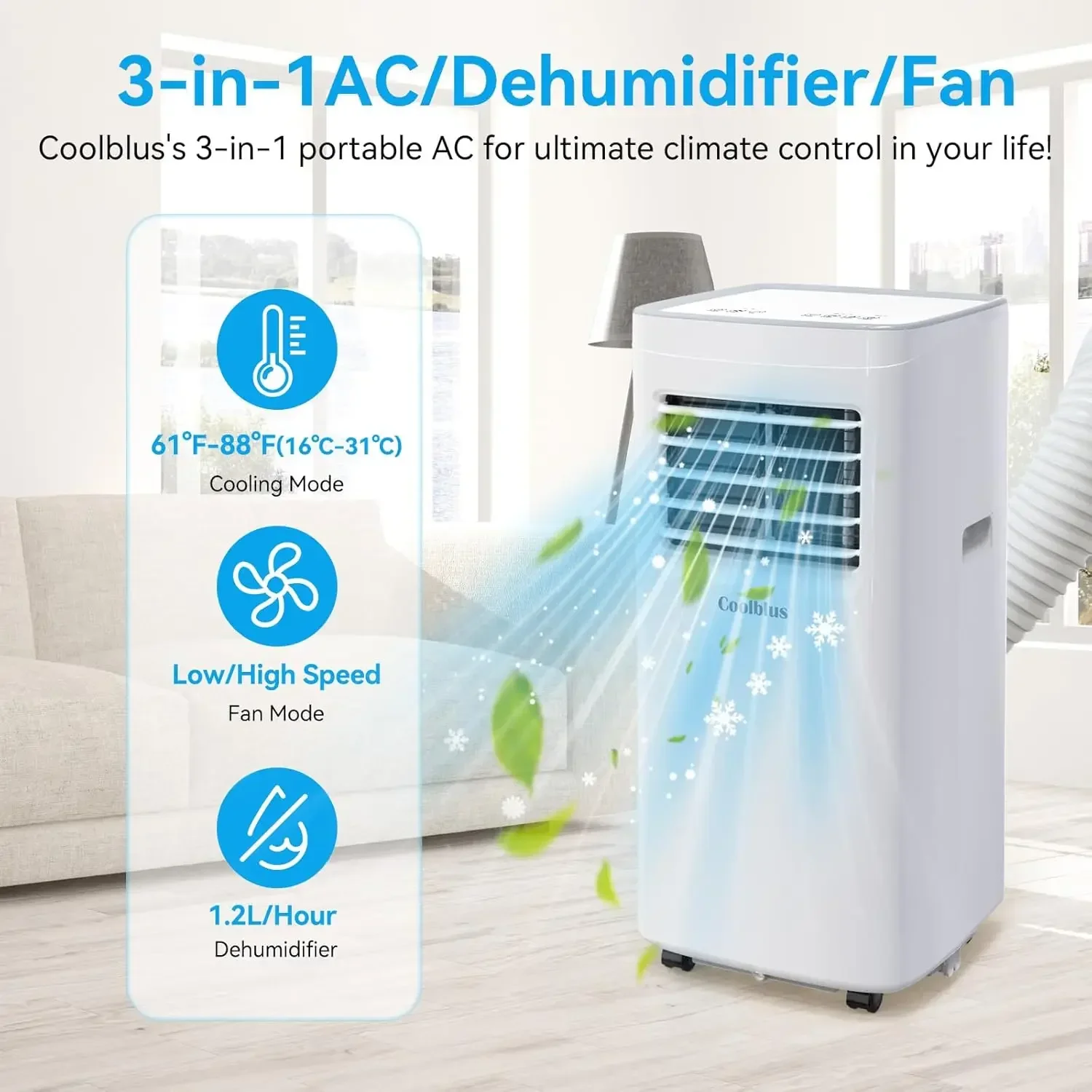 Portable Air Conditioners, 8400 BTU air conditioner Cools Up to 350 Sq.Ft, 3 in 1 Portable AC with Remote Control,24H Timer,Smar