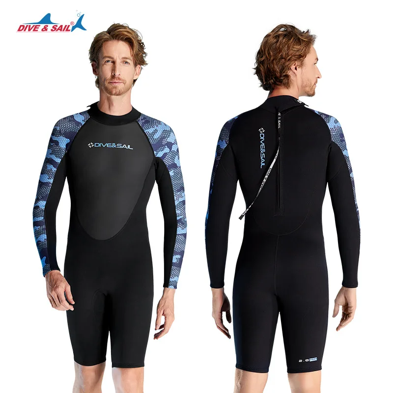 New 2MM Thermal Wetsuit Men's One-piece Long-sleeved Shorts Wetsuit Beach Surfing Snorkeling Jellyfish Winter Swimsuit