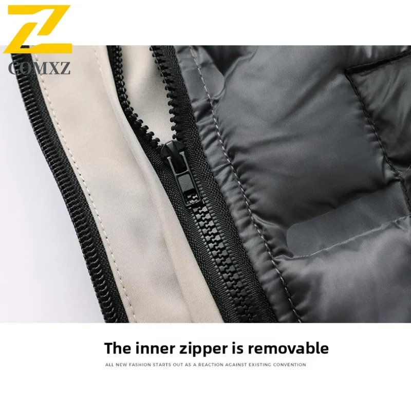 COMXZ2025 Men Winter Puffer Jacket Detachable Business Waterproof Hood Fleece Lined Casual Outdoor Sport Windproof Workwear Coat
