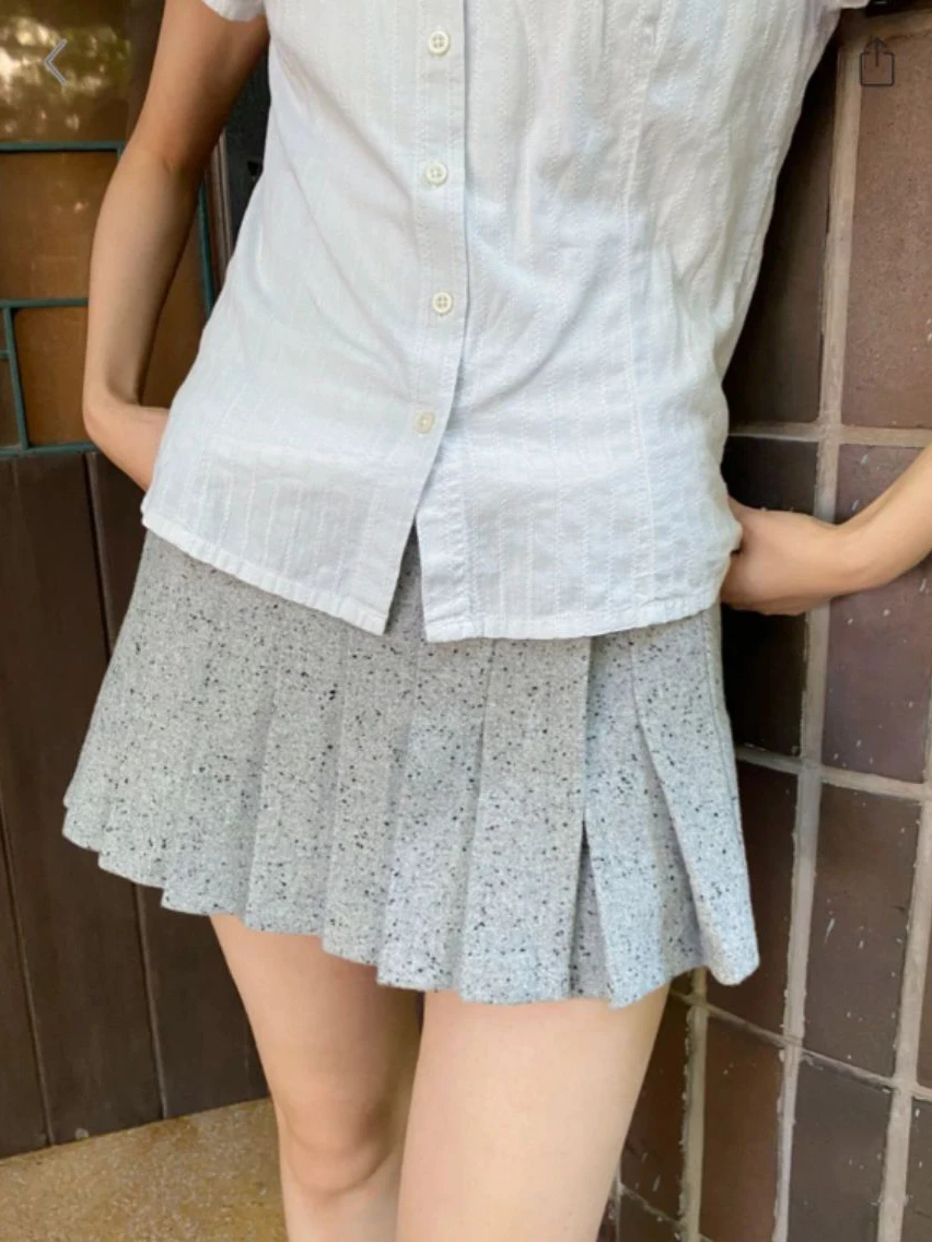 

Grey Woolen Mini Pleated Skirts Women Autumn Low Waist A-line Short Faldas Female Vintage Preppy Style Sweet Cute Skirt Y2k