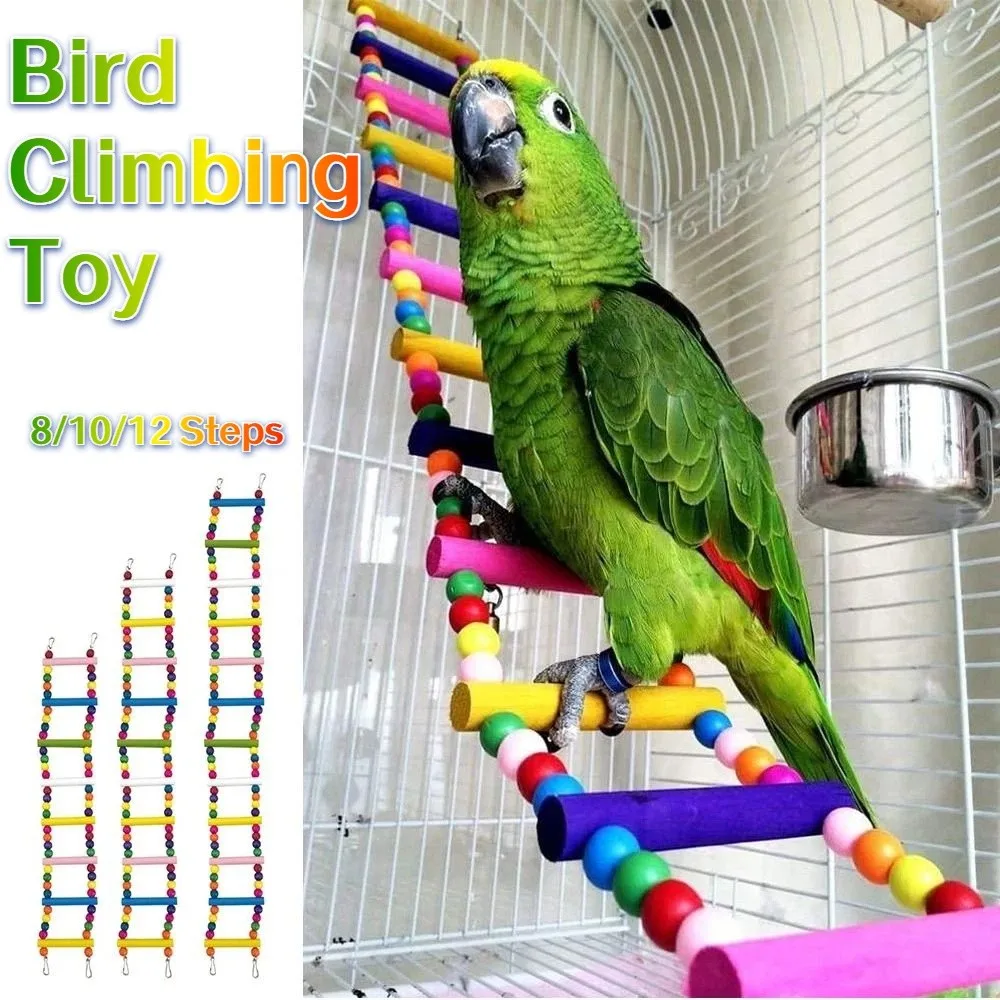 

Colorful Wooden Parrot Ladder Interactive Sturdy Bird Climbing 8/10/12 Step Ladders Grinding Claws Pet Bird Steps
