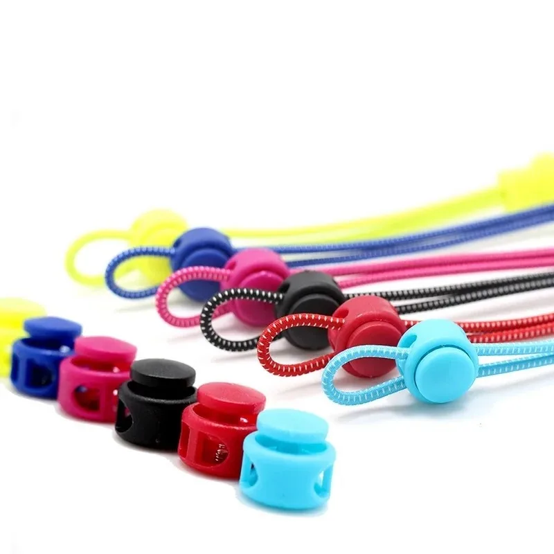 1Pair Round No-Tie Locking Shoelaces Elastic Laces Sneakers Rubber Bands Shoelaces with Buckles Fast Free Tie Shoestring image 3