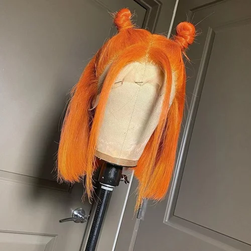 Peluca de cabello humano Bob liso de color naranja jengibre vietnamita prearrancada 13x4 pelucas frontales de encaje hueso recto Bob para mujeres