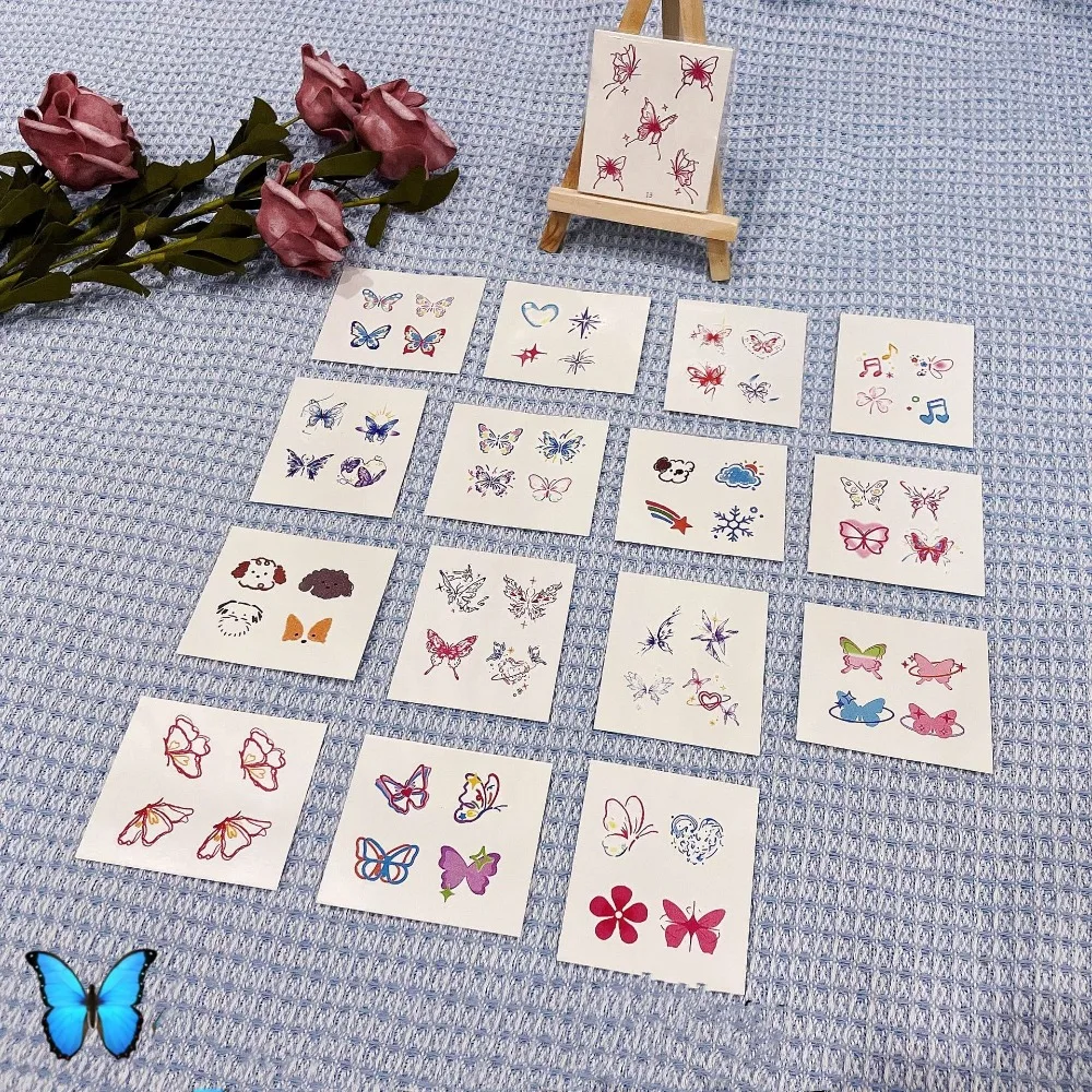 15 Uds. Juego de pegatinas de tatuaje temporal de mariposa de Color 3D, Mini tatuaje falso de dedo impermeable, pegatinas faciales desechables no tóxicas