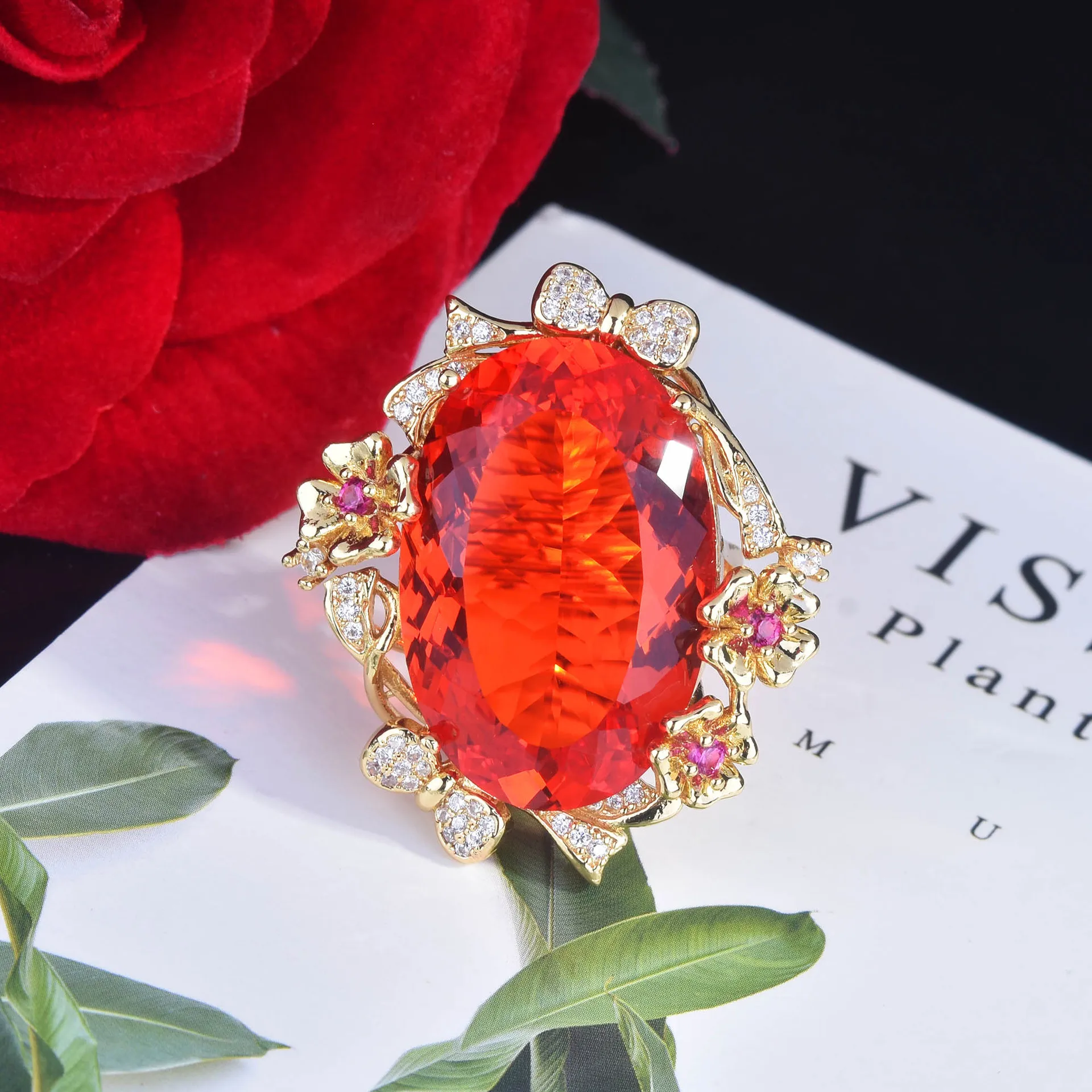 S925 Sterling Silver Ring New 20x30 Large Size Exaggerated Shiny Color Gem Ring Elegant Fine Jewelry Gift For Female Friends