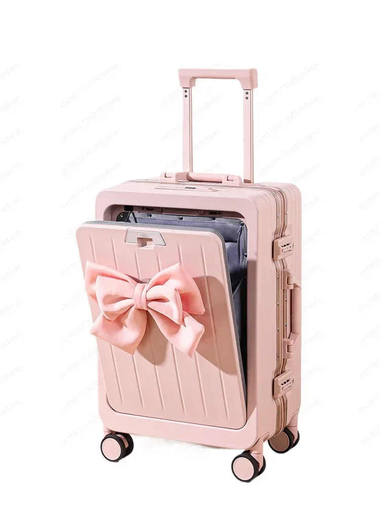 Front open suitcase Women's new small 20-inch boarding trolley case Multifunctional travel leather case