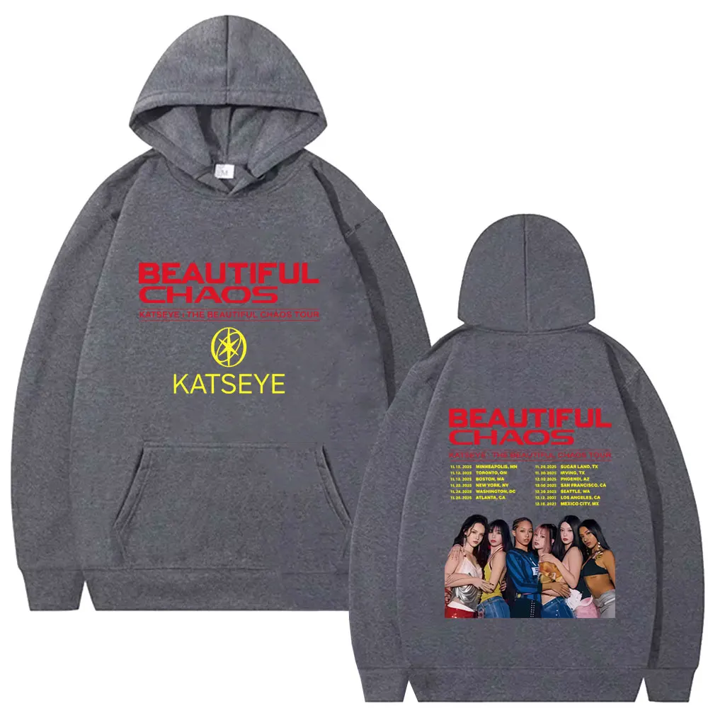 Korean Kpop Katseye Beautiful Chaos Tour 2025 Hoodie Men Women Hip Hop Fashion Oversized Tracksuit Male Vintage Pullover Hoodies