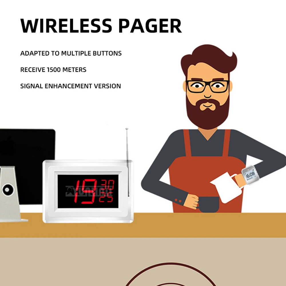 Wireless Paging System, Long Range Remote Service Call Bell with Strong Signal for Restaurant Hospital Bank and Chess Club