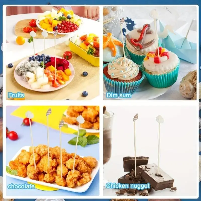 100 Stück 12cm Krabbenschalen-Bambus-Cocktailspießchen, Frucht-Cupcake-Aperitif-Topper, Hawaiianische Sommer-Strandparty-Zubehör – Detail 14
