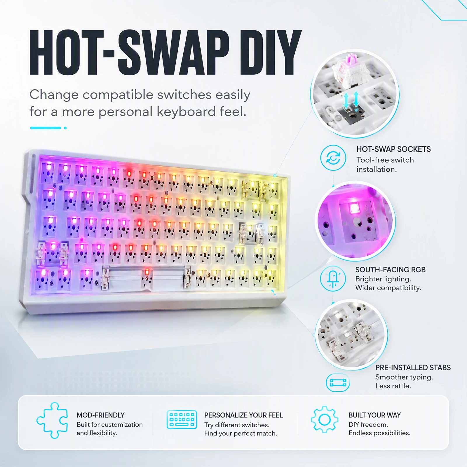 Mechanical Keyboard 68 Keys Triple Mode Bluetooth-compatible 5.0 2.4G Hot Swap RGB Gasket Structure PBT DIY