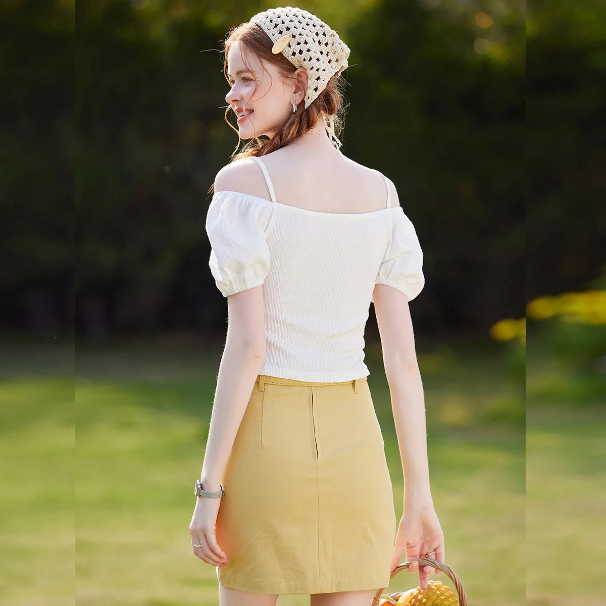 LOUISYAO Dolce Design in Tinta Unita Manica Corta Tees 2025 Estate NewTops Pullover Falso in Due Pezzi Patchwork T-Shirt da Donna