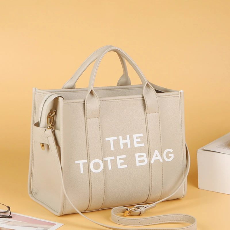 Women's new fashionable tote bag simple PU letter handbag casual large capacity crossbody bag fashionable solid color tote bag
