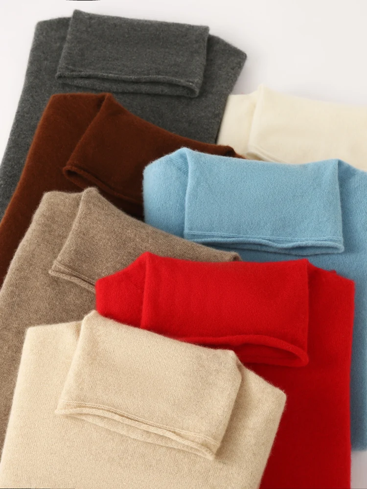 100% Cashmere Knitwear Women Winter Sweater Classical Style Basic Casual High-neck Pullover Soft Warm Female Clothing Knitwears
