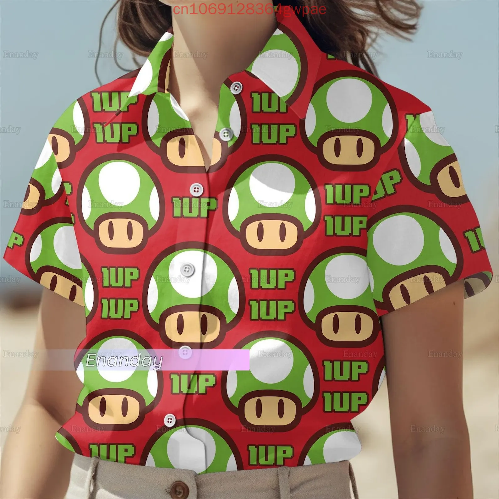 슈퍼 마리오 여성 반팔 하와이 셔츠 여름 패션 섹시한 해변 셔츠 공주 복숭아 캐주얼 태양 보호 셔츠