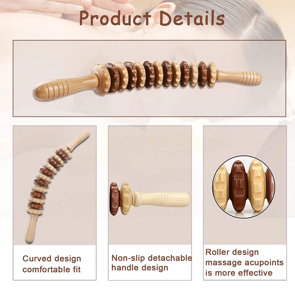 Wood Therapy Massage Tools, Massage Roller Stick Curved Lymphatic Drainage Massager for Release Cellulite Relieve Muscle Stress