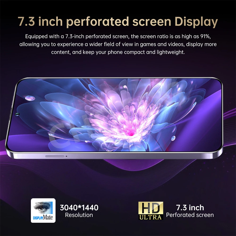 2025 SMS 24 هاتف ذكي فائق الأصلي رخيص الثمن 7.3 بوصة الإصدار العالمي 5G هواتف محمولة بشريحتين 7800 مللي أمبير في الساعة أندرويد 14 هواتف محمولة