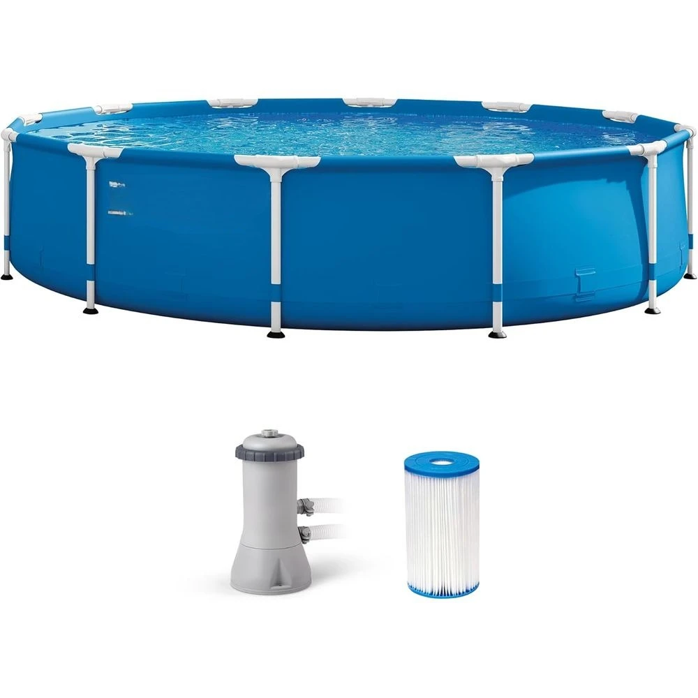 Metal Frame 12 Ft X 30 in Above Ground Pool Set, Round Swimming Pool with Steel Frame, 530 GPH Cartridge Filter Pump