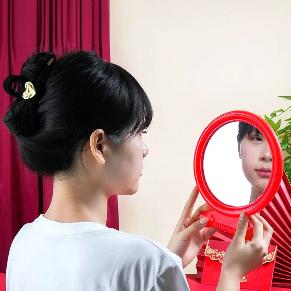 Portable Round Vanity Mirror Wall Mounted Tabletop Cosmetic Mirror Retro Style Home Bedroom Beauty Tool