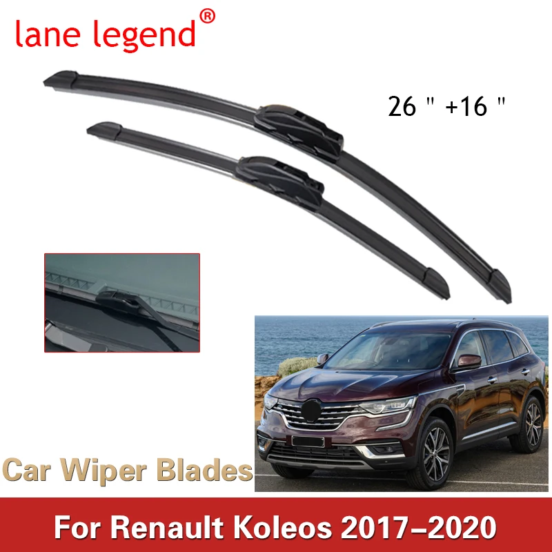 

For Renault Koleos 2017-2020 26"+16" Car Accessories Front Windscreen Wiper Blade Brushes Wipers U Type J Hooks 2020 2019 2018