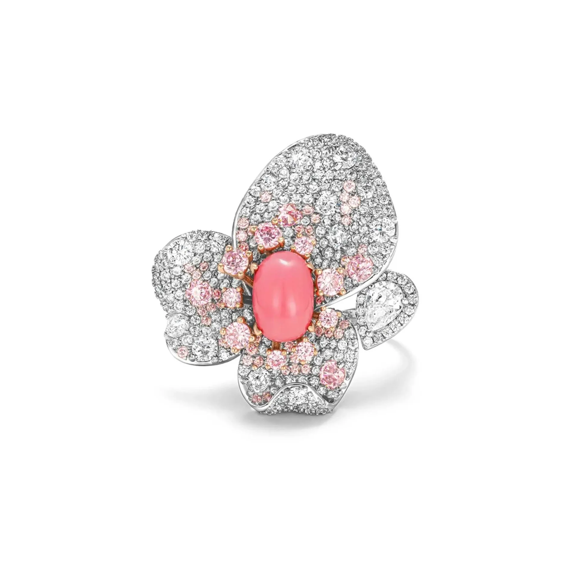 Elegant Pink Conch Pearl Orchid Ring 925 Sterling Silver Flower Statement Cocktail Fine Jewelry Women's Engagement Wedding Gifts