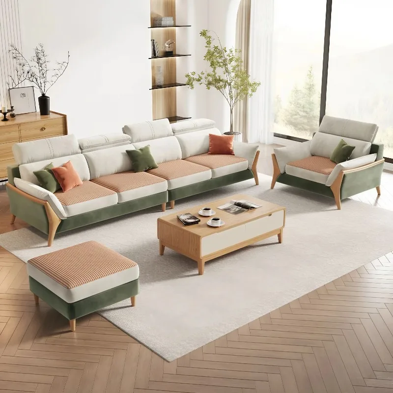 Modern Simple Three-Seat Living Room Sofa Small-Sized Cotton and Linen Fabric Light Luxury Casual Style Straight Row Set