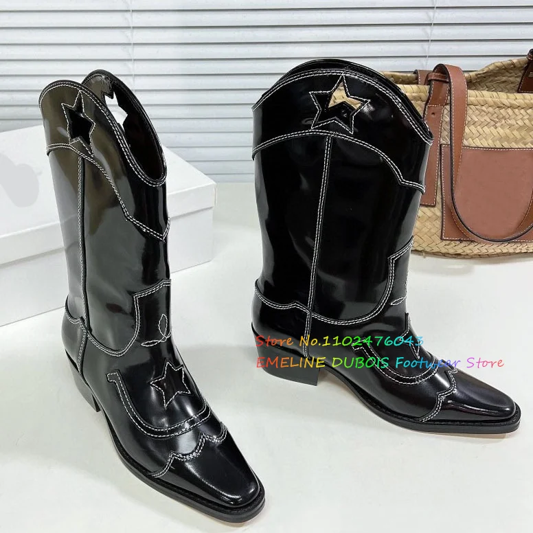 2023 New Women's Vintage Embroidery Love Fashion Boots Small Square Head Medium Thick Heel Color Matching Large Length Boots