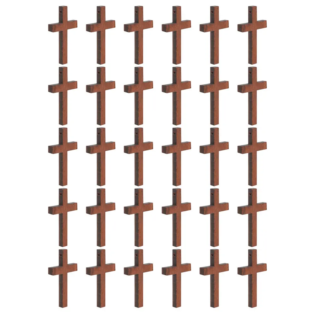

30Pcs Mini Cross Pendants Wooden Craft DIY Charms for Key Ring Bracelet Decor Vintage Style Decoration Accessories