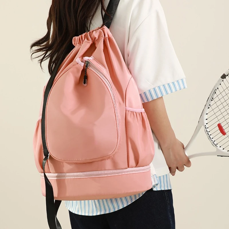 Large Capacity Racket Bag Badminton Tennis Basketball Sport Drawstring Bag with Separated Shoe Compartment Training Gear Storage