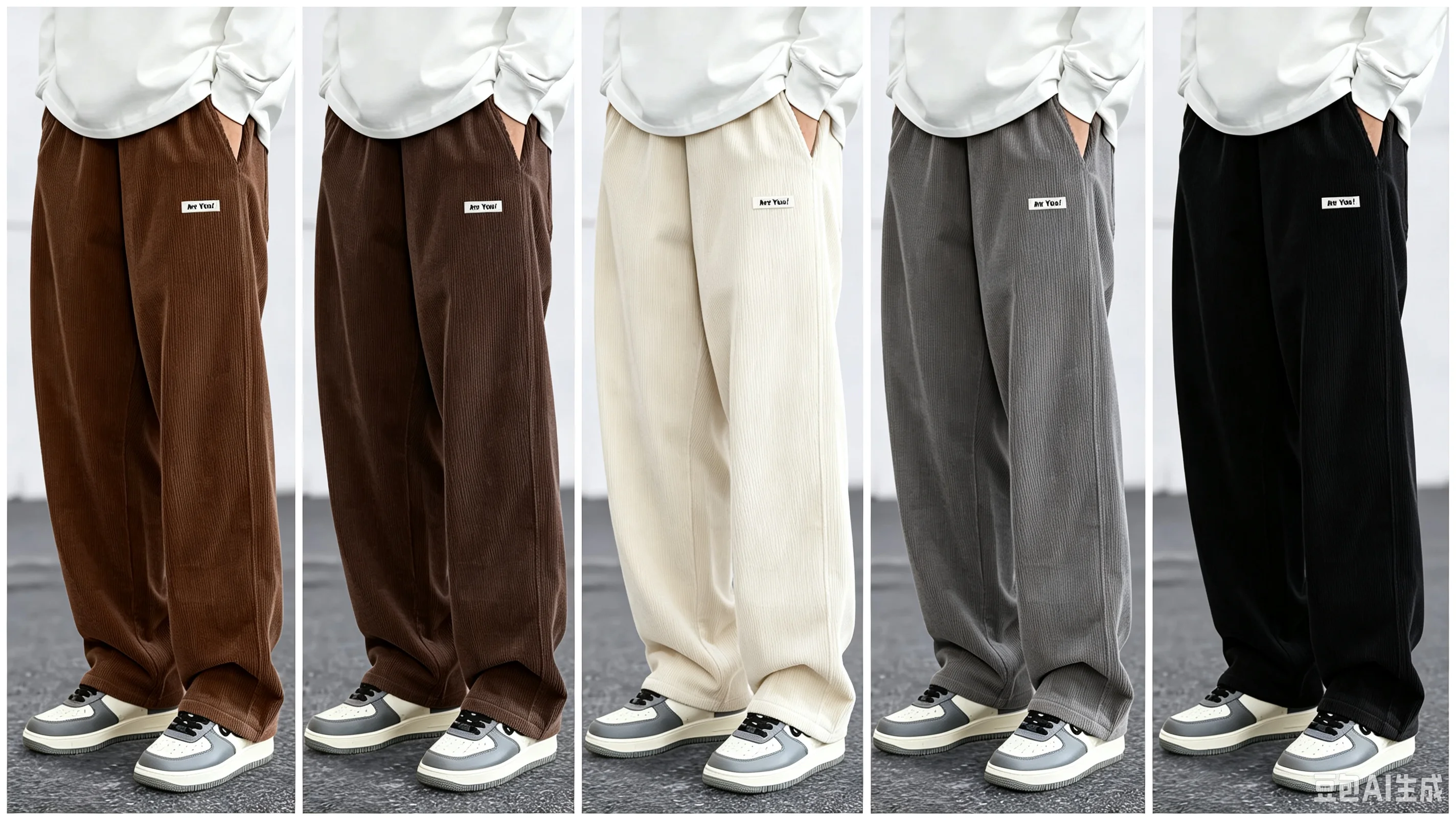 Men's Corduroy Vertical Stripe Casual Straight-Leg Pants with Elastic Drawstring Waistband, Simple Logo Decoration, Loose Fit Versatile Sweatpants
