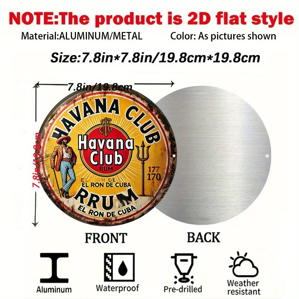 طبق الأصل من ملصق هافانا كلوب رم المسطح ثنائي الأبعاد - ديكور بار الروم الكوبي مع إل رون دي كوبا - لافتة معدنية مستديرة كبيرة - مقاومة للماء #3