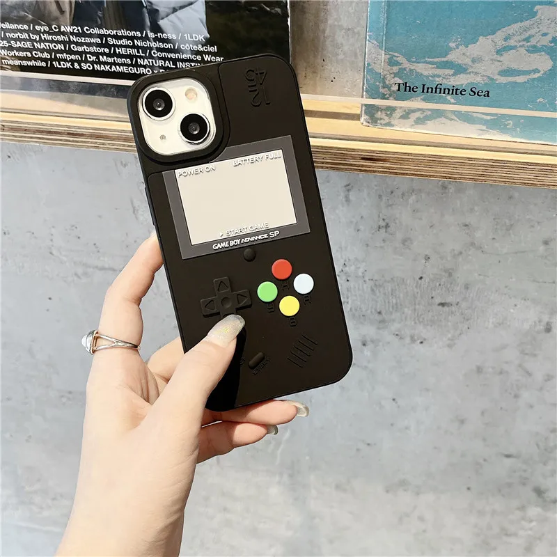 Retro Handheld Game Console Soft silicone button Phone Cover for iphone 15 14 13 12 11 Pro Max 3D Game B-boy Advance Case