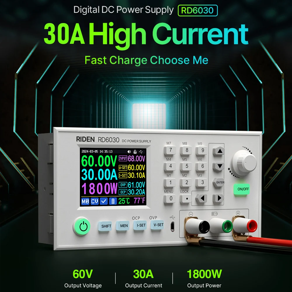 RD6030-W DC Tensão atual Step-Down Módulo de Alimentação Laboratório estabilizado, conversor ajustável, Carga da bateria, 60V, 30A, DC, Buck