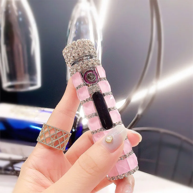 Diamond Double Arc Cute Lighter, Portable Cigarette, USB Charging, Windproof, Induction, Personalized, Cool Gift for Lady