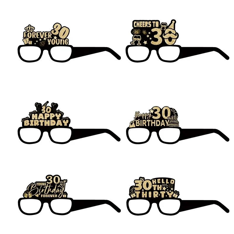 6Pcs/set 18 21 30 40 50 60 70 And 80 Year Old Paper 3D Glasses Birthday Party Carnival Decoration Products Series