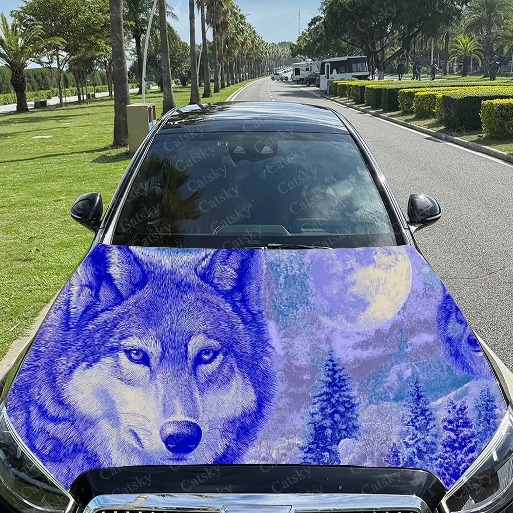 

Car Decal Wolf with Blue-Purple Forest Artistic Fusion Design, Creating a Mysterious and Enchanting Visual Car Hood Sticker, Wat