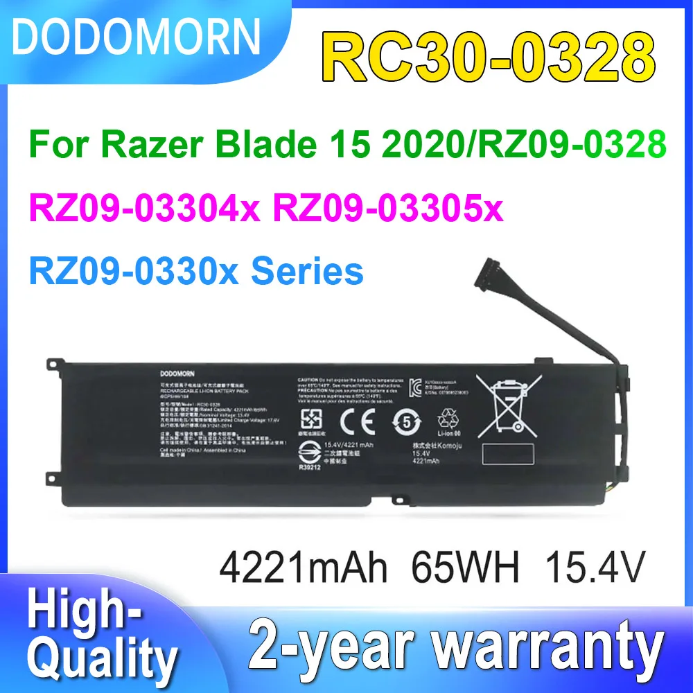 

Аккумулятор для ноутбука DODOMORN RC30-0328 для Razer Blade 15 2020/15 RZ09-0328 RZ09-03304x RZ09-03305x RZ09-03305x 15.4V 65Wh 4221mAh