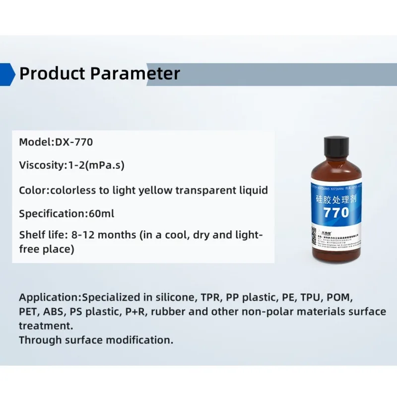 DX-77 Silikonkleber, Silikon-Oberflächenbehandlungsmittel, doppelseitiger Kleber, Grundierung, Haftung, Förderer, Klebrigmacher
