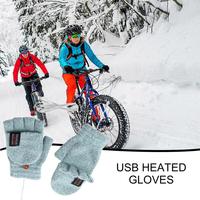 Heated Half Finger Gloves USB Heating Winter Gloves With Button Fingerless Electric Convertible Knitted Mitten Washable