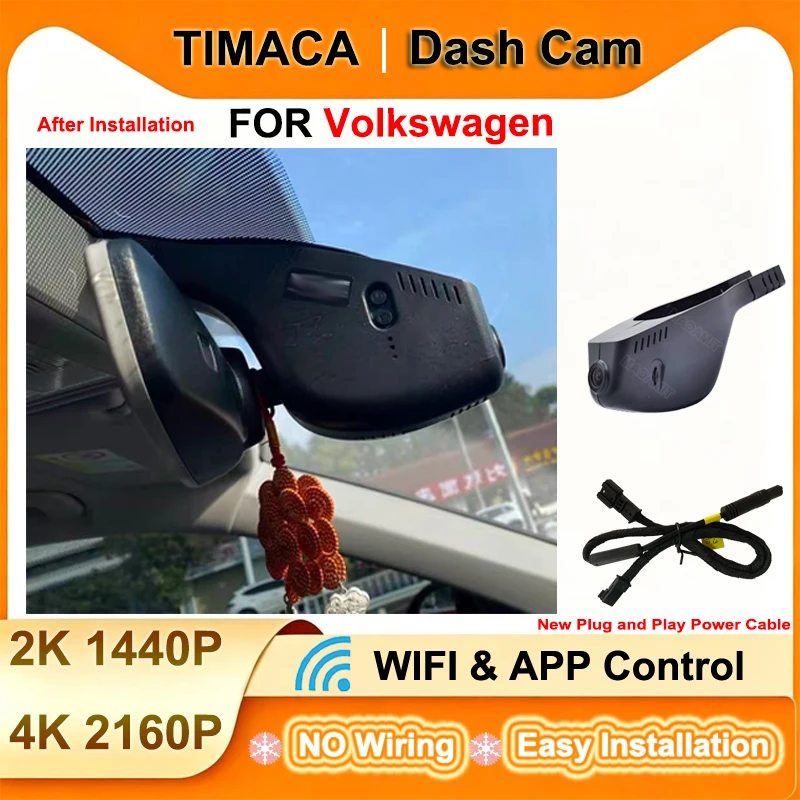 TIMACAM for Volkswagen VW Passat Golf Tiguan Tarek Atlas Polo Taigun Arteon Sharan T-Cross for Skoda Seat 2K 4K Wifi Dash Cam