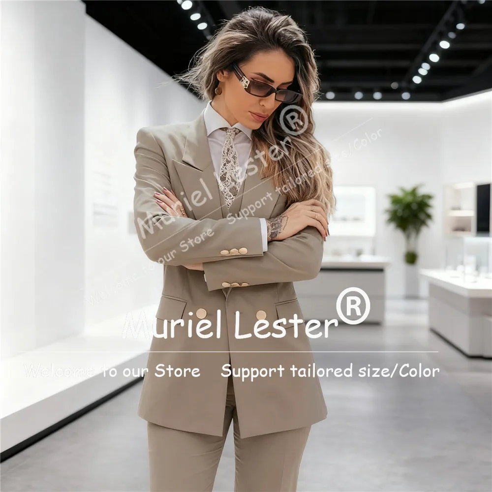 بدلة كلاسيكية متينة للسيدات مكونة من 3 قطع بليزرات نسائية مزدوجة الصدر بدلة رسمية مخصصة للأعمال والمكتب