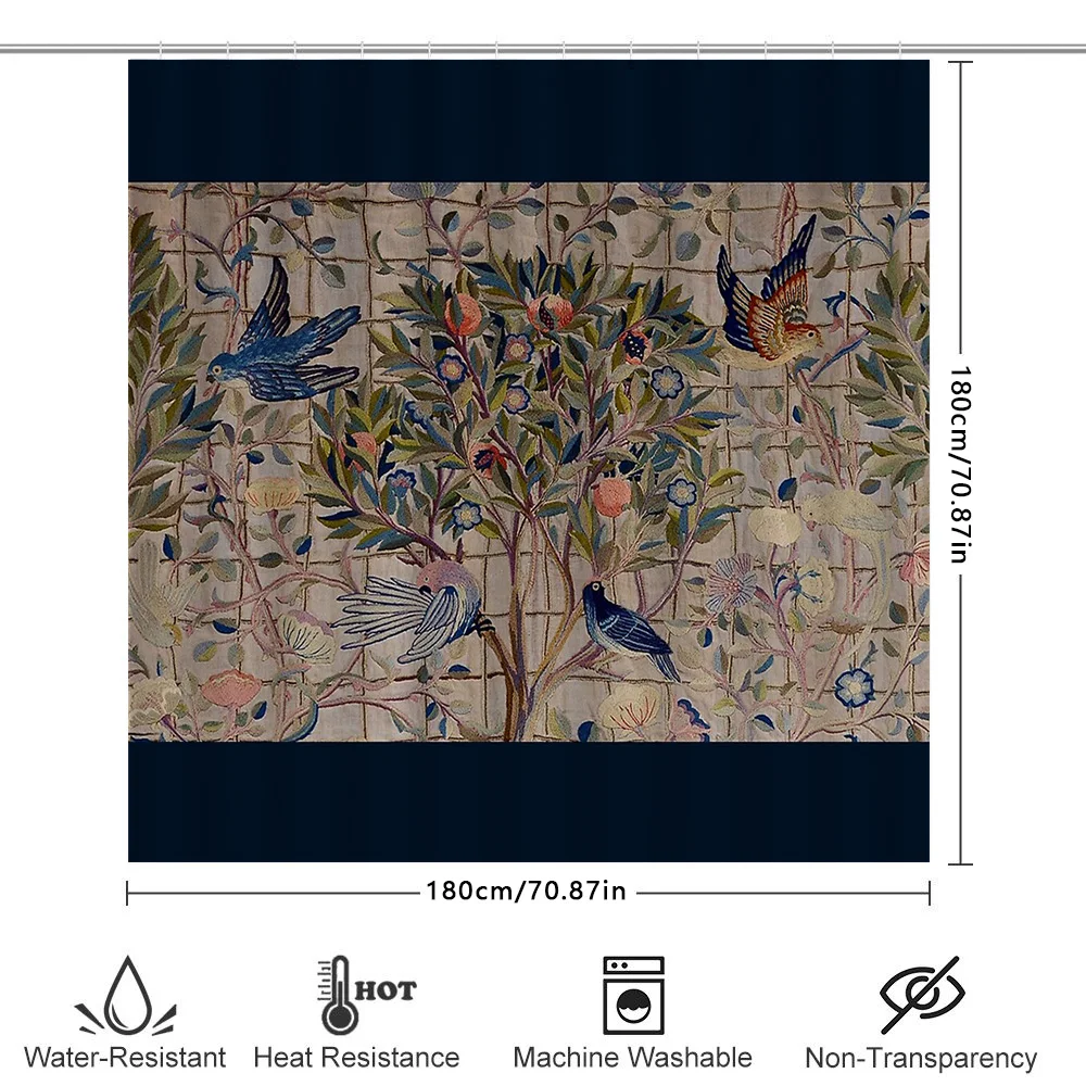 ستارة دش نباتية عتيقة نمط طيور الغابات قابل للغسل ديكور الحمام المنزل ريفي مزرعة طبيعة تحت عنوان خلفية #6