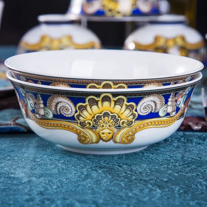 60PCS Household Jingdezhen Highend Painted Porcelain Bowl Dish Bone China Ceramic Dinner Tableware Set