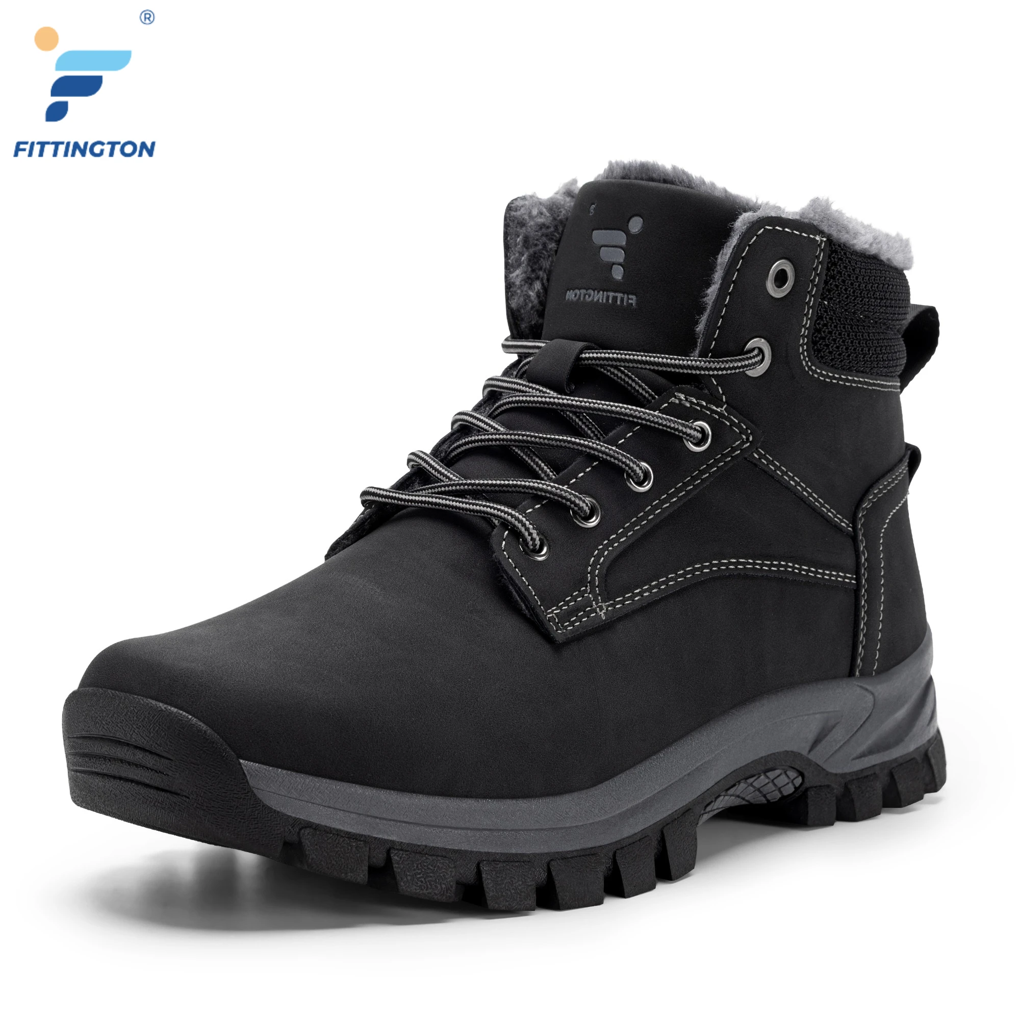 Fittington Men's Winter Boots Wide Toe Fleece Velvet Hiking Boots Water-repellent Warm Trekking Shoes for Men Autumn Anti-slip