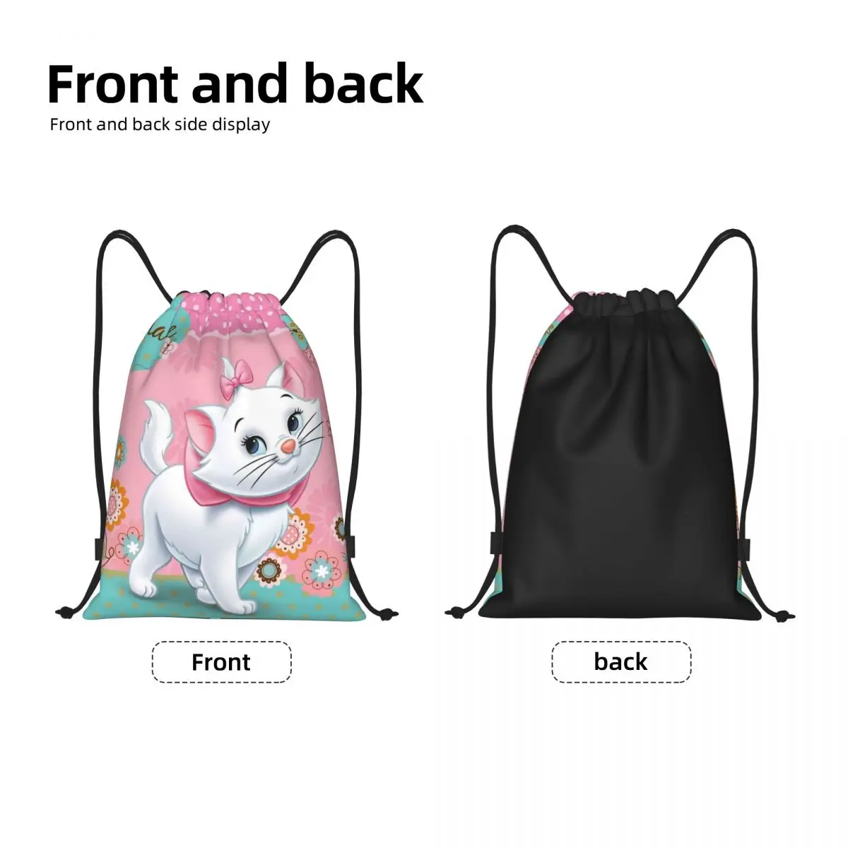 Custom Cute Marie Cat Drawstring Backpack Sports Gym Bag for Women Men The Aristocats Training Sackpack