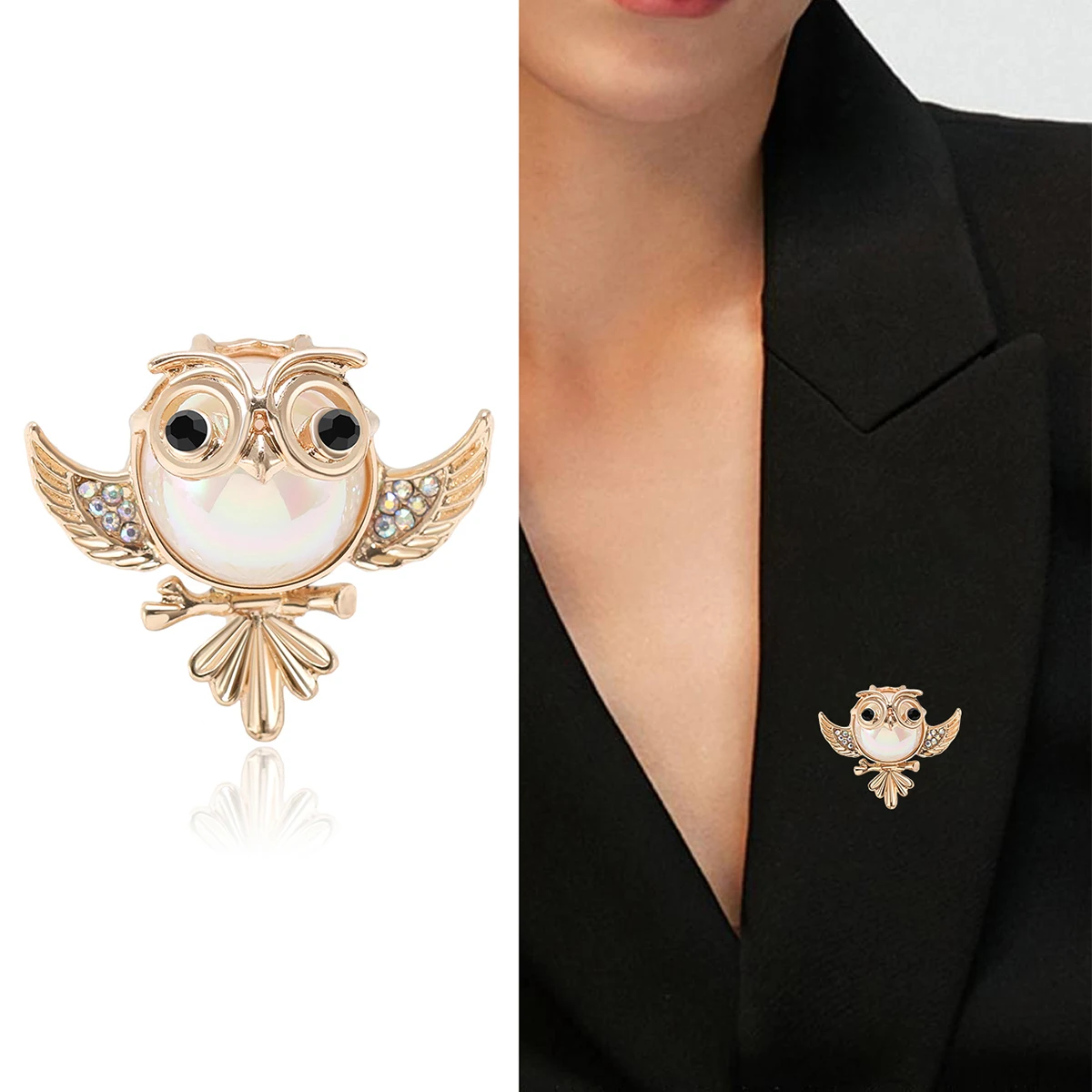 Beaut&Berry Classic Rhinestone Owl Brooches for Women Animal Pins Casual Party Accessories New Fashion Gifts Friends Decoration