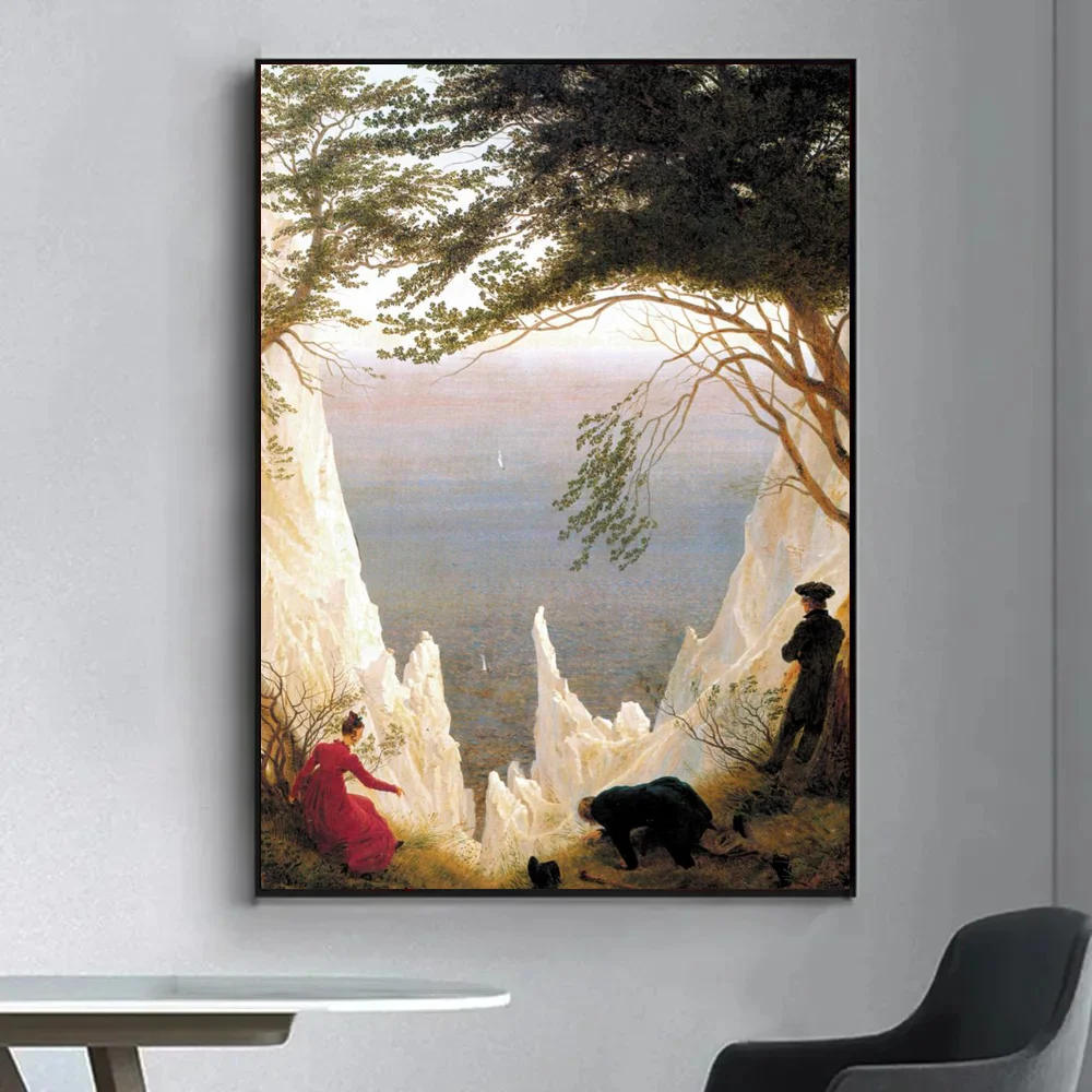 1pc Caspar David Friedrich 포스터 자기 접착 아트 방수 종이 스티커 커피 하우스 바 룸 벽 장식