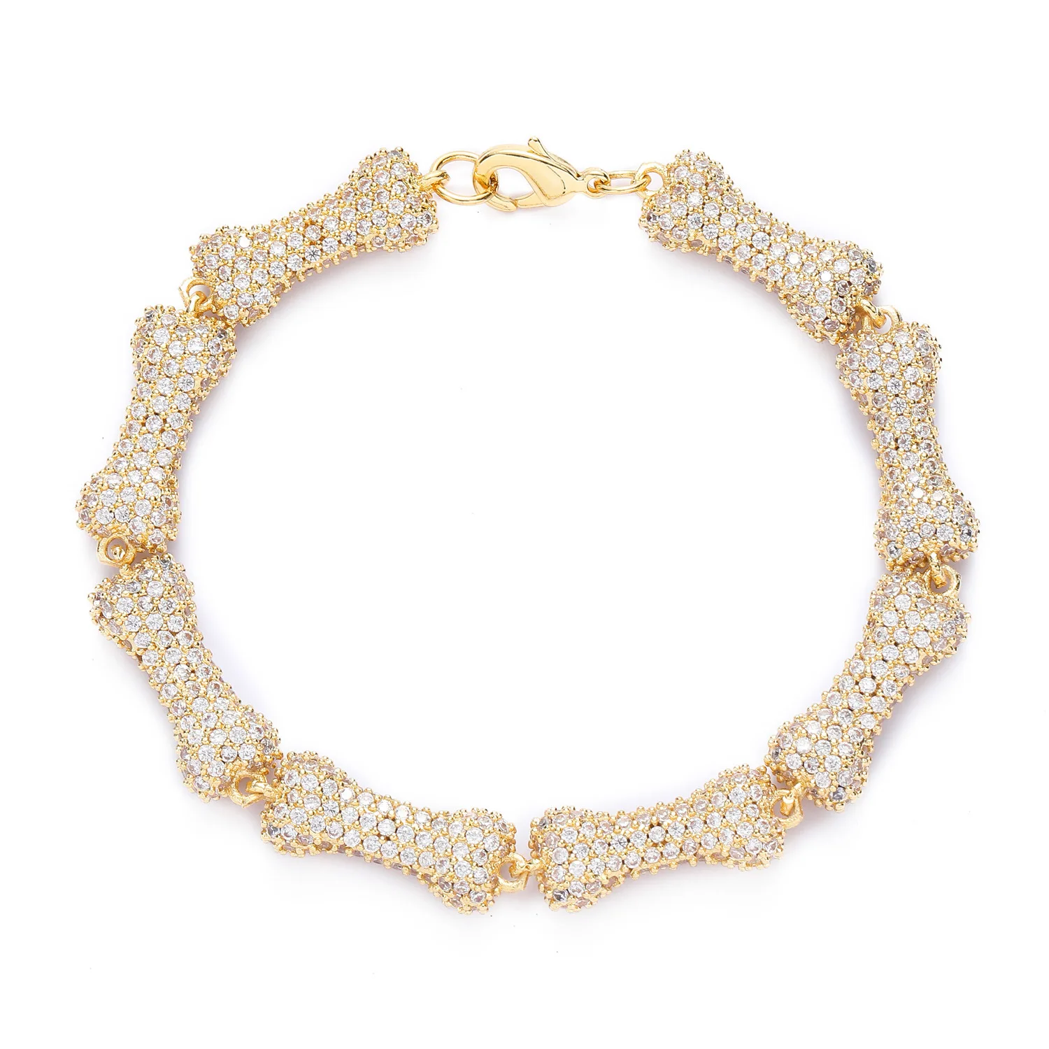 10mm Bone Bracelet Diamond Pink Zircon Hand Chain Iced Out For Men Women Fashion Copper Hip Hop Jewelry Free Shipping