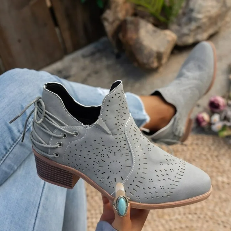 

Women Chelsea Boots for Spring Autumn Cow Suede Pointy Toe Chunky Heel Stitched Ankle Boots Winter Shoes Woman Western Botas 42