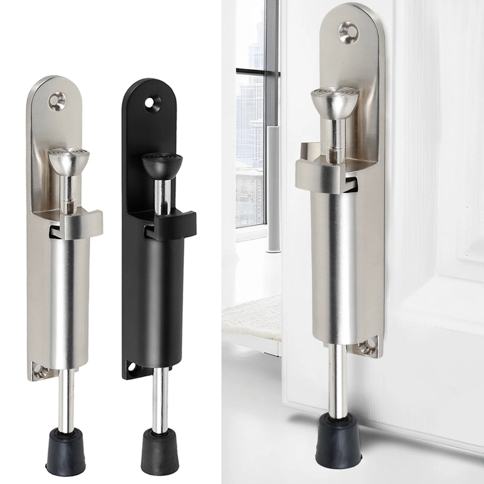 Spring Door Stopper Foot Kickdown Stop Telescope Zinc Alloy Sturdy Foot Pedal Door Lock Holder Heavy Duty Protector Wall