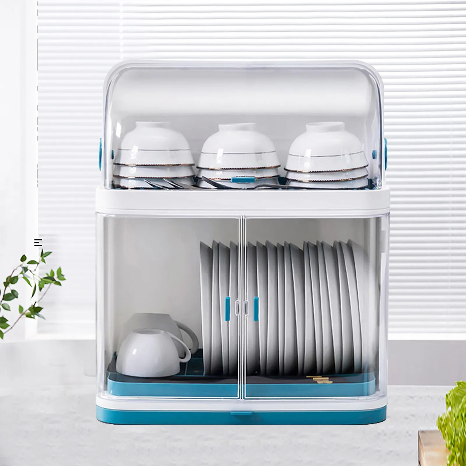 

2-Tier PP+ABS Dish Drying Rack Kitchen Shelf Cutlery Drain Board W/Lid Cover